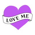 Purple Heart with Love Me Banner Tattoo Style Royalty Free Stock Photo